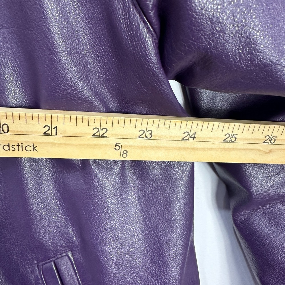 Toffs Jacket Womens L Purple Leather Open Front Mob Wife Y2K Mod Retro 80s Vtg - Picture 7 of 8